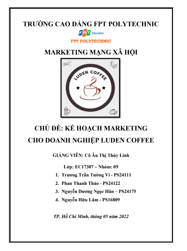 ASM MARKETING MẠNG XÃ HỘI - CĐ FPT - KẾ HOẠCH MARKETING CHO DOANH NGHIỆP LUDEN COFFEE