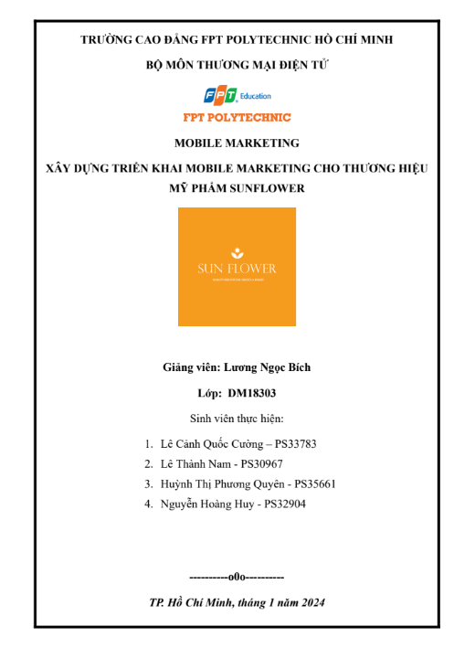 ASM MOBILE MARKETING - CDD FPT - XÂY DỰNG TRIỂN KHAI MOBILE MARKETING CHO THƯƠNG HIỆU MỸ PHẨM SUNFLOWER