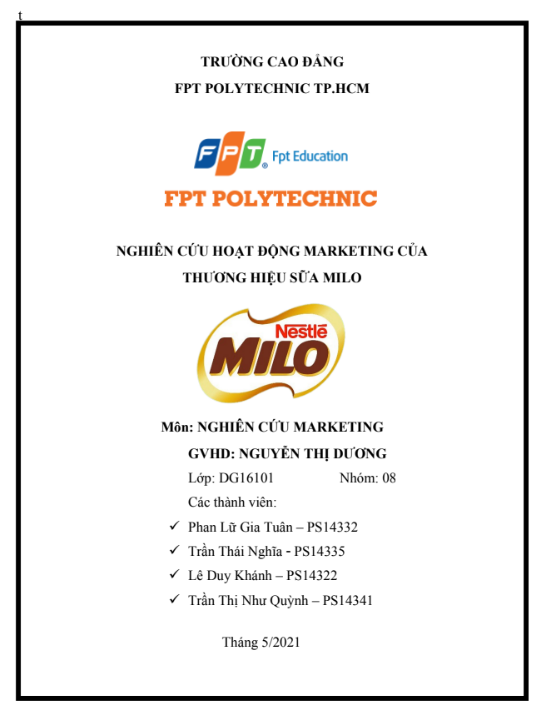 ASM NGHIÊN CỨU HOẠT ĐỘNG MARKETING CỦA THƯƠNG HIỆU SỮA MILO - CĐ FPT