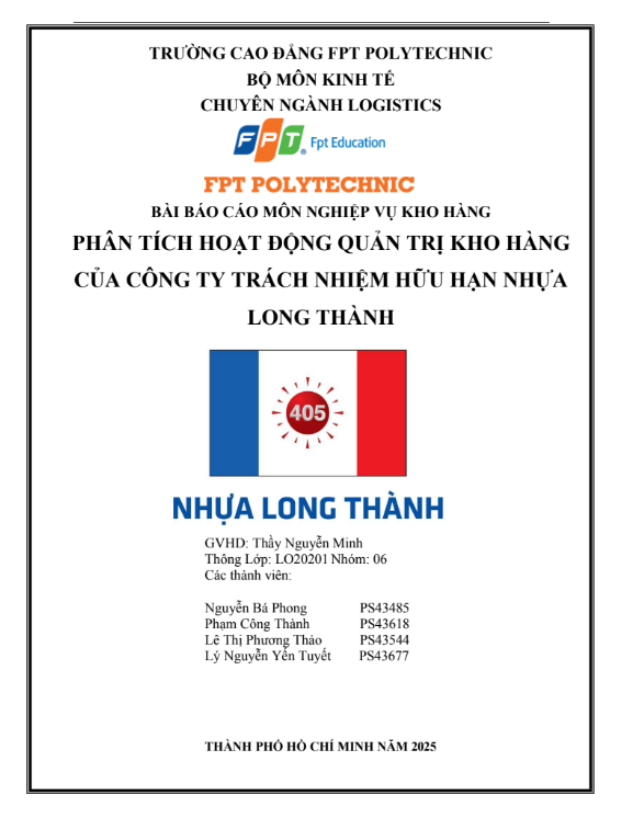 ASM Nghiệp vụ kho hàng - Phân tích hoạt động quản trị kho hàng của Công ty Trách nhiệm hữu hạn Nhựa Long Thành - Cao đẳng FPT