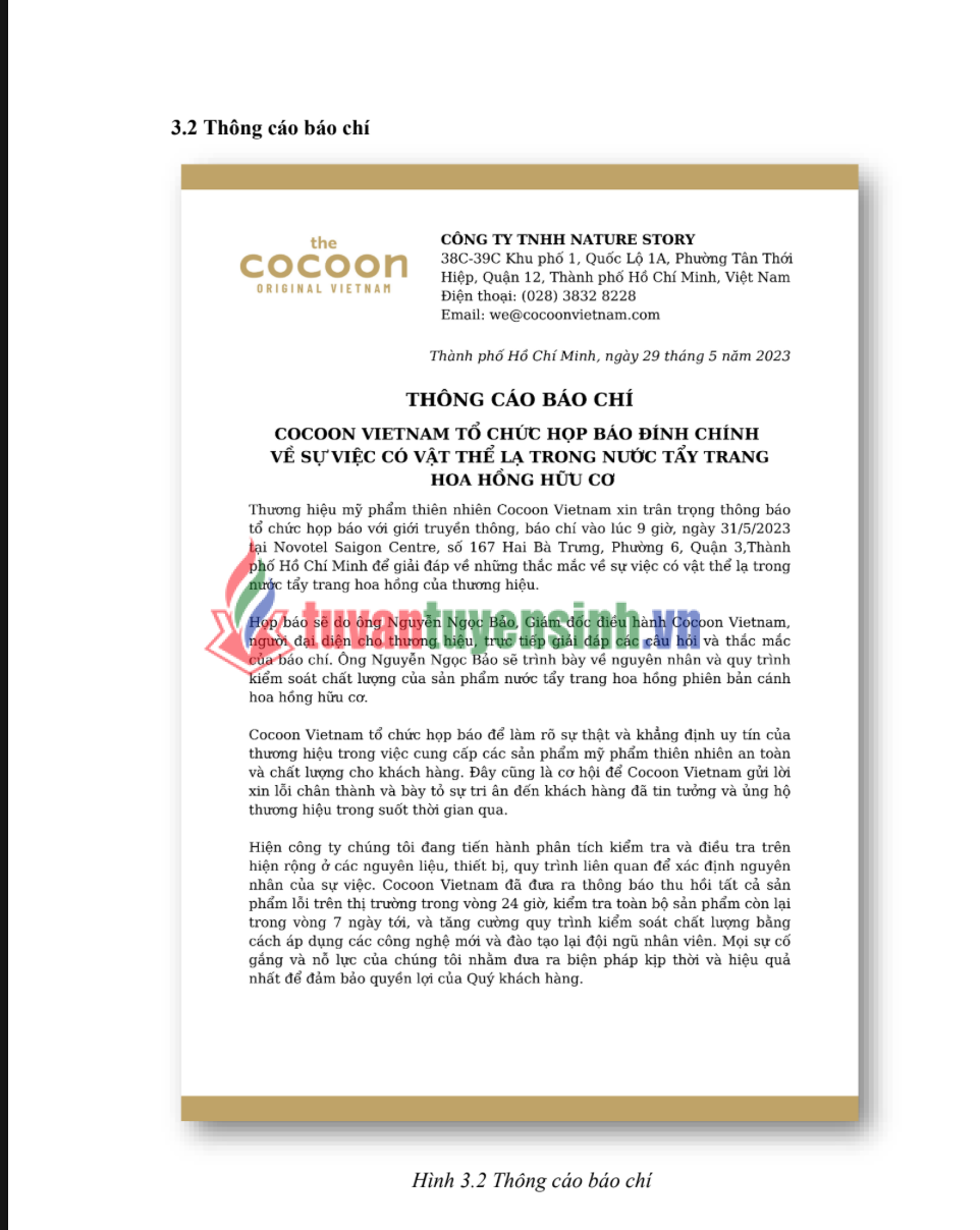 ASM QUAN HỆ CÔNG CHÚNG - CAO ĐẲNG FPT POLYTECHNIC -PHẢN HỒI THÔNG TIN VỀ SỰ VIỆC CỦA COCOON CÓ VẬT THỂ LẠ TRONG NƯỚC TẨY TRANG