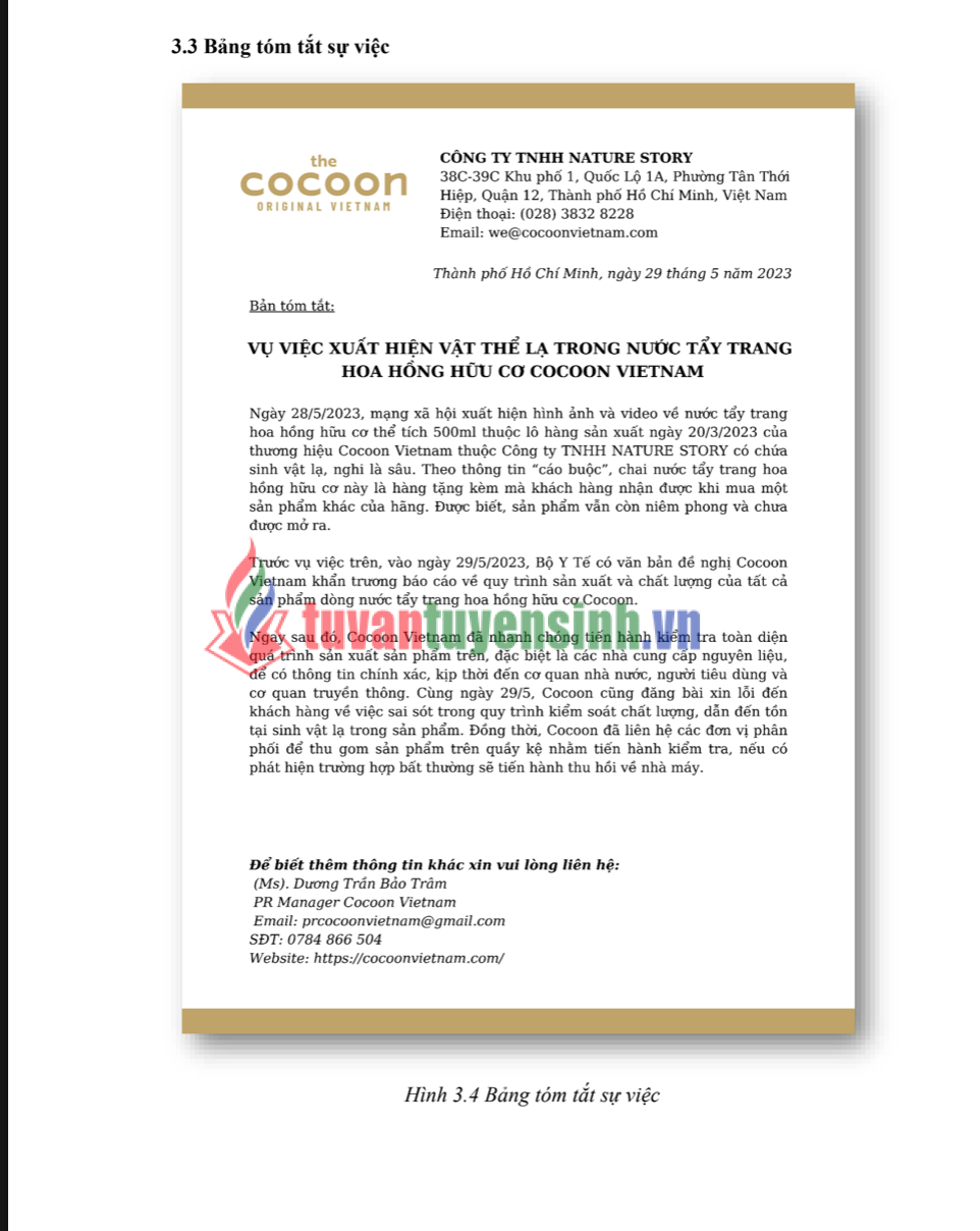 ASM QUAN HỆ CÔNG CHÚNG - CAO ĐẲNG FPT POLYTECHNIC -PHẢN HỒI THÔNG TIN VỀ SỰ VIỆC CỦA COCOON CÓ VẬT THỂ LẠ TRONG NƯỚC TẨY TRANG2