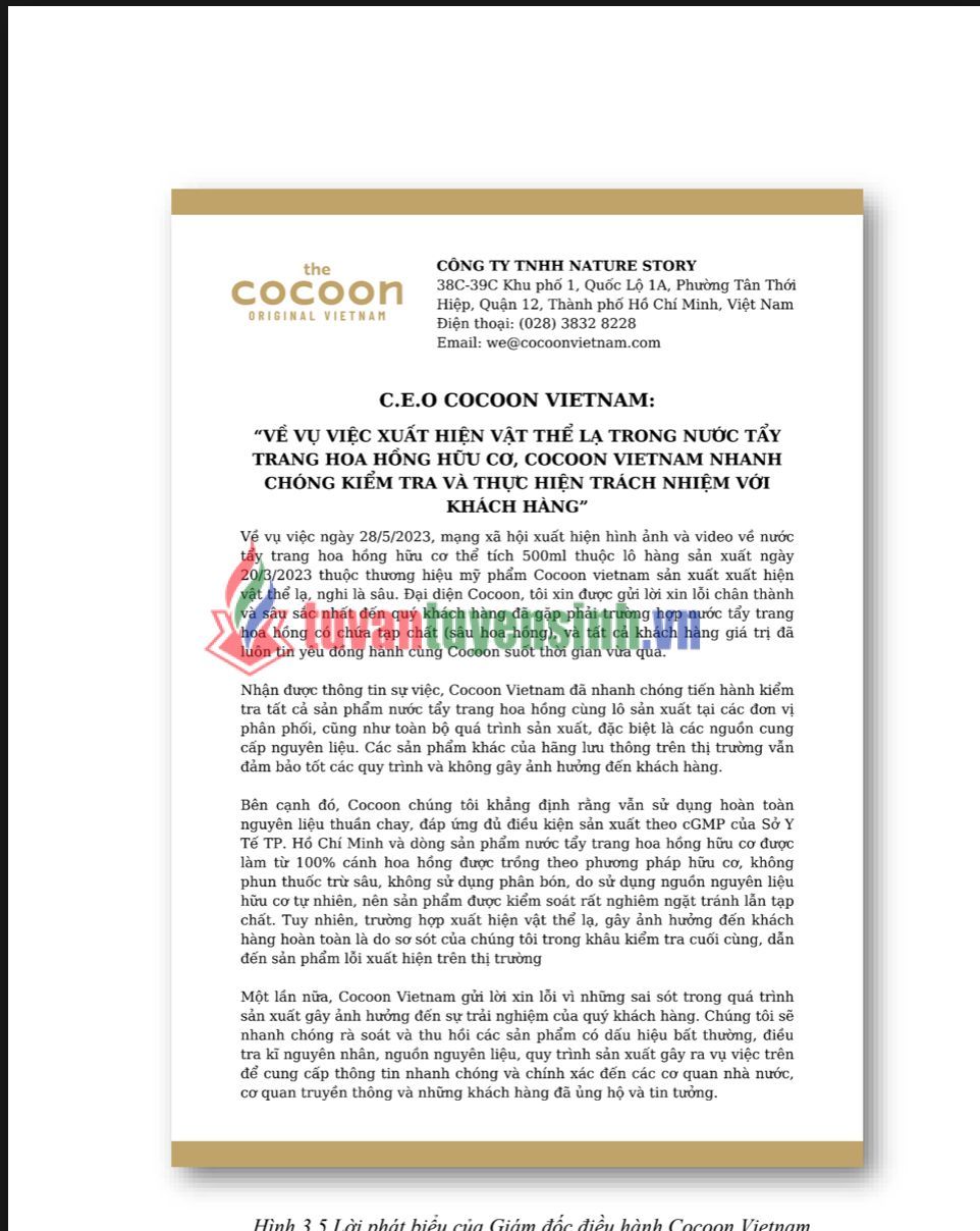 ASM QUAN HỆ CÔNG CHÚNG - CAO ĐẲNG FPT POLYTECHNIC -PHẢN HỒI THÔNG TIN VỀ SỰ VIỆC CỦA COCOON CÓ VẬT THỂ LẠ TRONG NƯỚC TẨY TRANG3