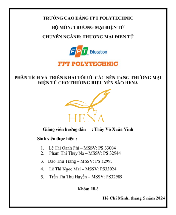 ASM Thương mại Điện tử - CĐ FPT - Phân tích và Triển khai Tối ưu các Nền tảng Thương mại Điện tử cho Thương hiệu Yến Sào Hena