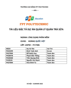 ASM Ứng dụng Phần mềm - CĐ FPT - Tài liệu Đặc tả Dự án Quản lý Quán Trà Sữa