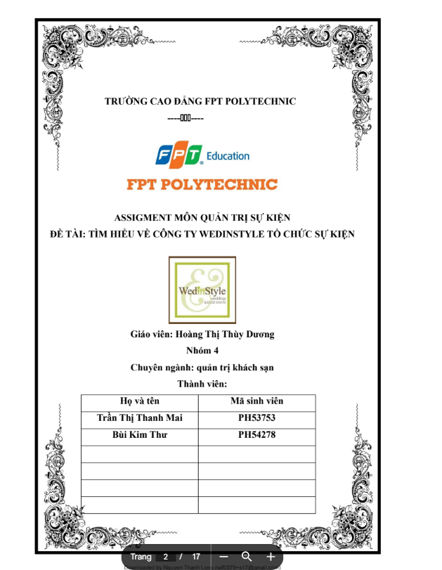 ASSIGMENT MÔN QUẢN TRỊ SỰ KIỆN - TÌM HIỂU VỀ CÔNG TY WEDINSTYLE TỔ CHỨC SỰ KIỆN - Cao đẳng FPT