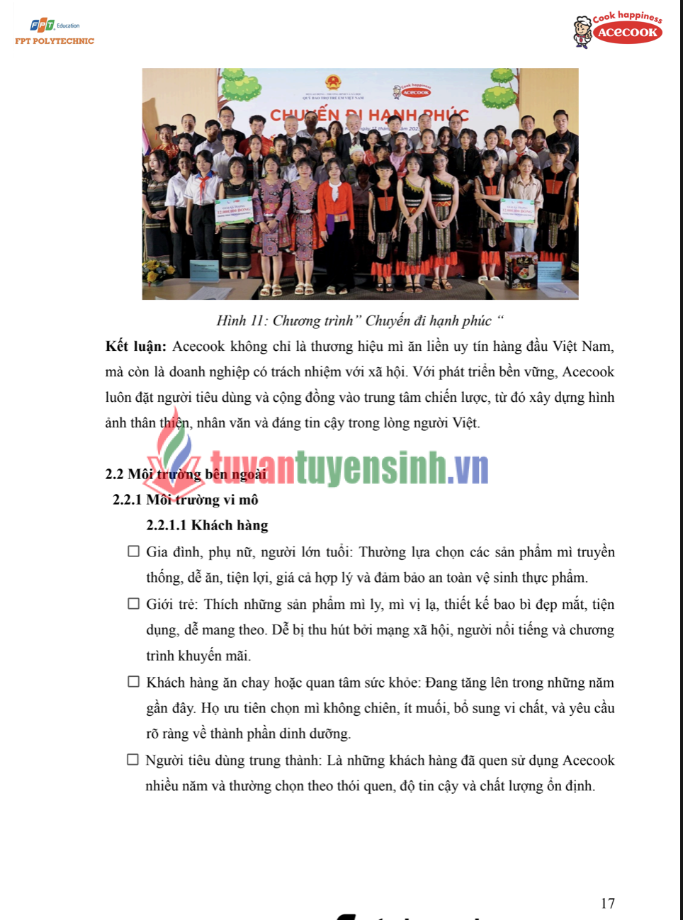 ASSIGNMENT Marketing Căn bản MAR1021 - Nghiên cứu Hoạt động Marketing Hỗn hợp của Công ty Acecook Việt Nam - CĐ FPT 1