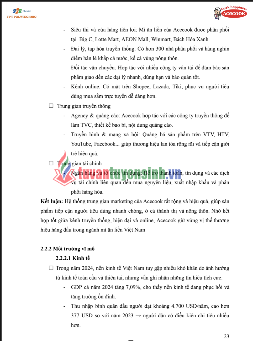 ASSIGNMENT Marketing Căn bản MAR1021 - Nghiên cứu Hoạt động Marketing Hỗn hợp của Công ty Acecook Việt Nam - CĐ FPT 4