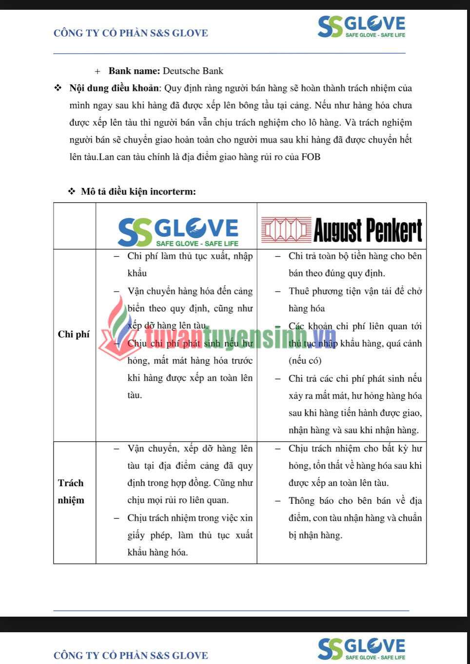 ASSIGNMENT Nghiệp vụ Hải quan - Công ty Cổ phần S&S Gloves - Cao đẳng FPT 1