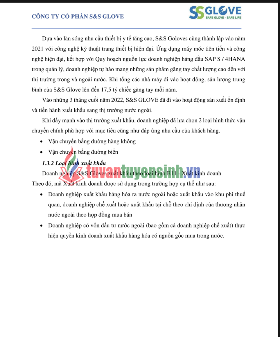 ASSIGNMENT Nghiệp vụ Hải quan - Công ty Cổ phần S&S Gloves - Cao đẳng FPT