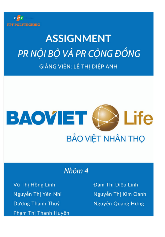 ASSIGNMENT PR NỘI BỘ VÀ PR CỘNG ĐỒNG - CĐ FPT - BAOVIET Life BẢO VIỆT NHÂN THỌ