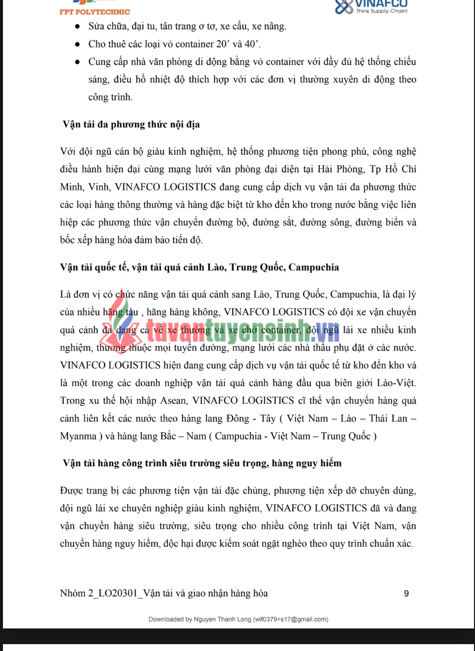 ASSIGNMENT Vận tải giao nhận hàng hóa Vinafco - trường Cao đẳng FPT 1