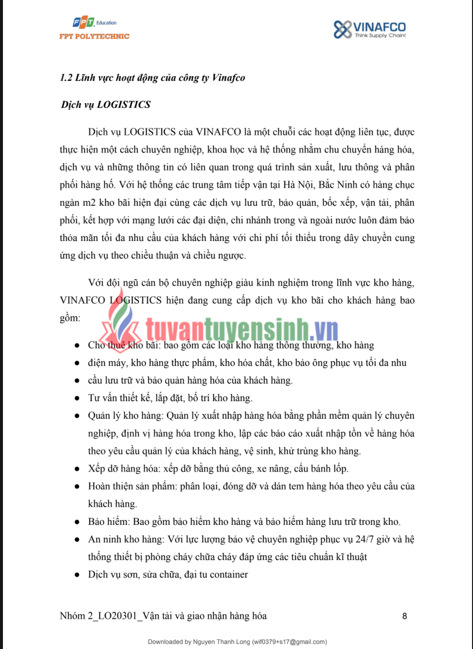 ASSIGNMENT Vận tải giao nhận hàng hóa Vinafco - trường Cao đẳng FPT