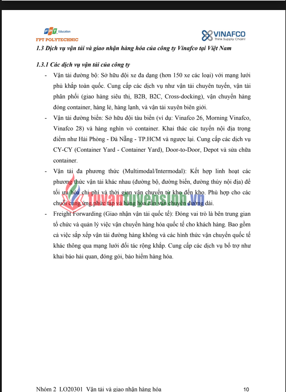 ASSIGNMENT Vận tải giao nhận hàng hóa Vinafco - trường Cao đẳng FPT 2