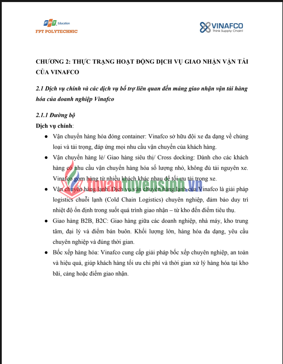 ASSIGNMENT Vận tải giao nhận hàng hóa Vinafco - trường Cao đẳng FPT 3