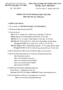 THÔNG TIN TUYỂN SINH ĐẠI HỌC CẦN THƠ 2025 (CHÍNH QUY) trang 1
