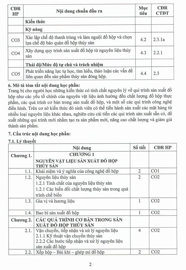 ĐỀ CƯƠNG CHI TIẾT HỌC PHẦN CÔNG NGHỆ CHẾ BIẾN ĐỒ HỘP THỦY SẢN – ĐẠI HỌC CẦN THƠ 6 ĐỀ CƯƠNG CHI TIẾT HỌC PHẦN CÔNG NGHỆ CHẾ BIẾN ĐỒ HỘP THỦY SẢN – ĐẠI HỌC CẦN THƠ trang 2