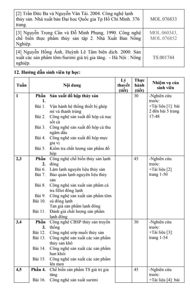 ĐỀ CƯƠNG CHI TIẾT HỌC PHẦN THỰC TẬP GIÁO TRÌNH CÔNG NGHỆ CHẾ BIẾN THỦY SẢN 1 – ĐẠI HỌC CẦN THƠ trang 3