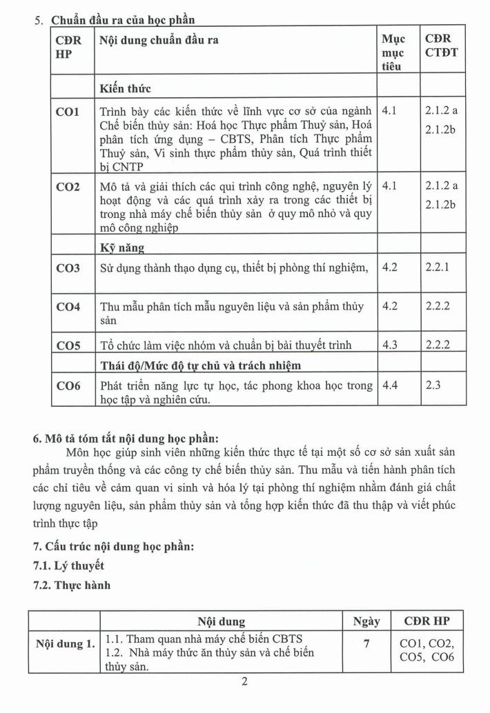 ĐỀ CƯƠNG CHI TIẾT HỌC PHẦN TTGT CƠ SỞ CHẾ BIẾN THỦY SẢN (TS216) – ĐẠI HỌC CẦN THƠ trang 4