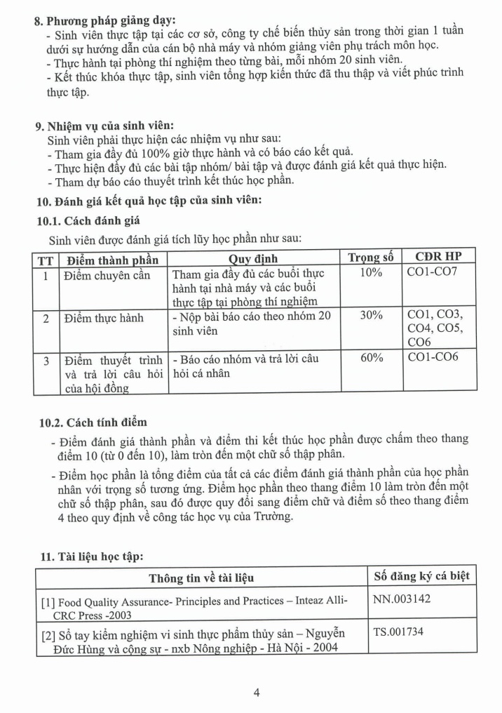 ĐỀ CƯƠNG CHI TIẾT HỌC PHẦN TTGT CƠ SỞ CHẾ BIẾN THỦY SẢN (TS216) – ĐẠI HỌC CẦN THƠ trang 3