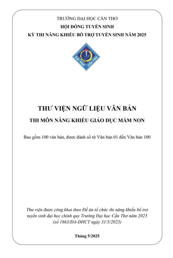 THƯ VIỆN NGỮ LIỆU VĂN BẢN THI MÔN NĂNG KHIẾU GIÁO DỤC MẦM NON 2025 – ĐẠI HỌC CẦN THƠ trang1