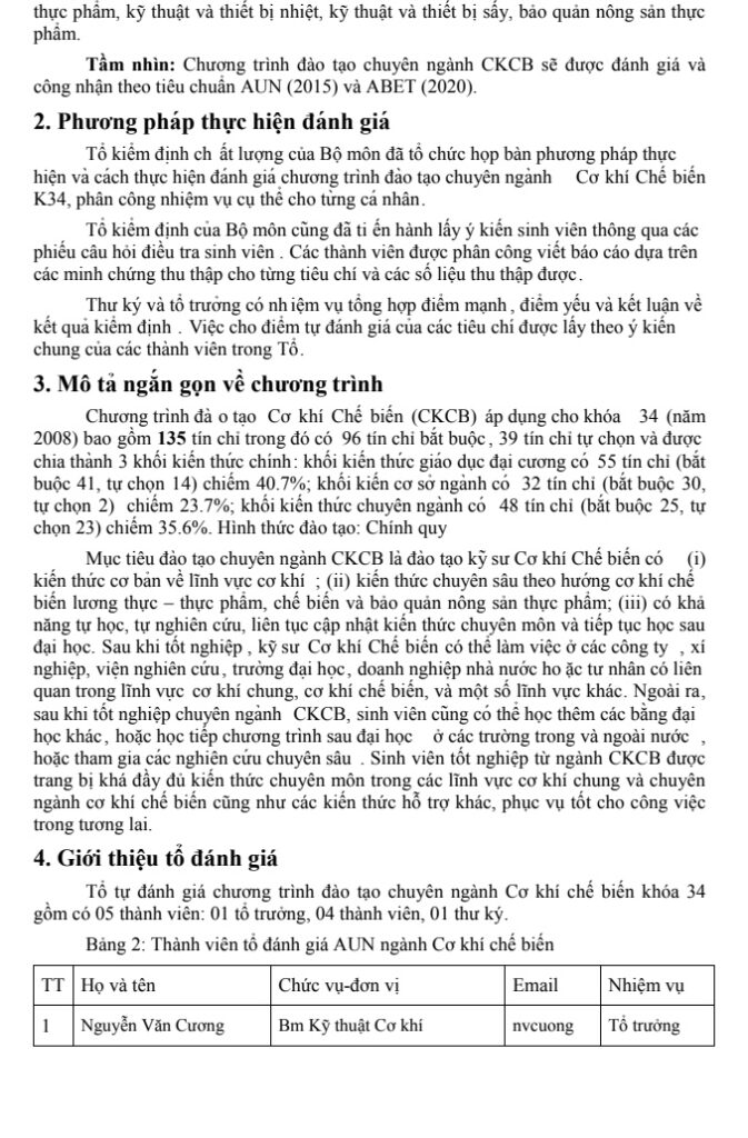 BÁO CÁO TỰ ĐÁNH GIÁ THEO TIÊU CHUẨN AUN – CHƯƠNG TRÌNH CƠ KHÍ CHẾ BIẾN KHÓA 34 – ĐẠI HỌC CẦN THƠ trang4