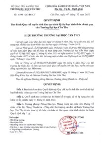 QUYẾT ĐỊNH BAN HÀNH QUY CHẾ TUYỂN SINH ĐÀO TẠO TRÌNH ĐỘ ĐẠI HỌC CHÍNH QUY – TRƯỜNG ĐẠI HỌC CẦN THƠ trang 1