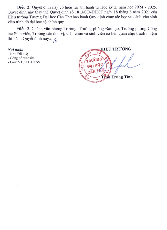 QUYẾT ĐỊNH BAN HÀNH QUY ĐỊNH CÔNG TÁC HỌC VỤ DÀNH CHO SINH VIÊN TRÌNH ĐỘ ĐẠI HỌC CHÍNH QUY – TRƯỜNG ĐẠI HỌC CẦN THƠ trang 2