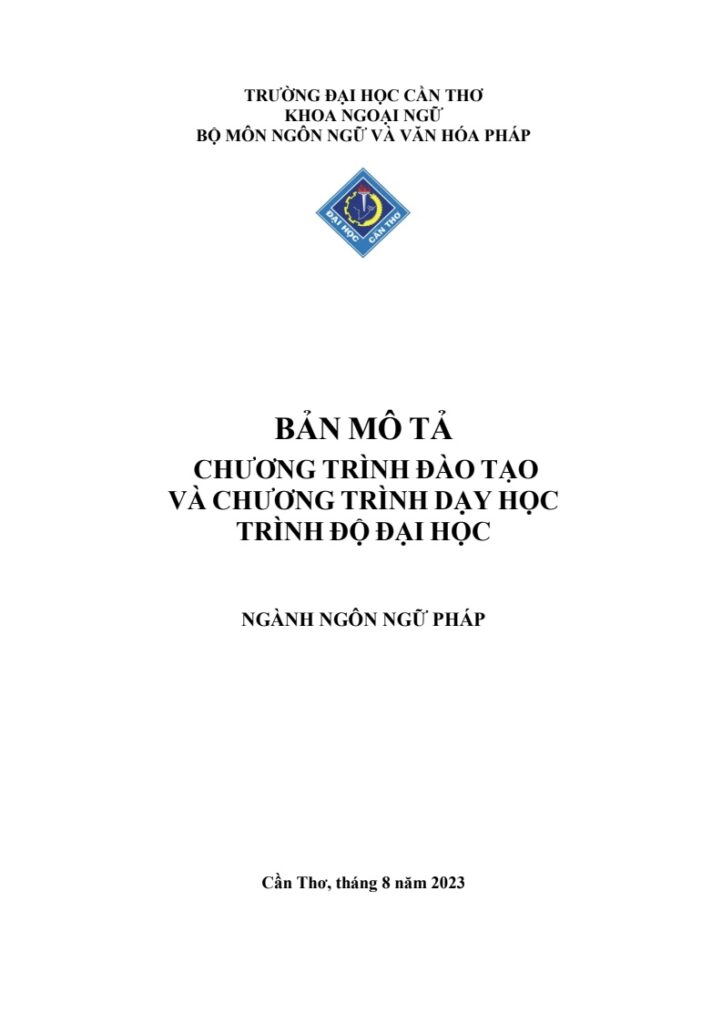 ĐẠI HỌC CẦN THƠ - BẢN MÔ TẢ CHƯƠNG TRÌNH ĐÀO TẠO ĐẠI HỌC NGÀNH NGÔN NGỮ PHÁP trang 1