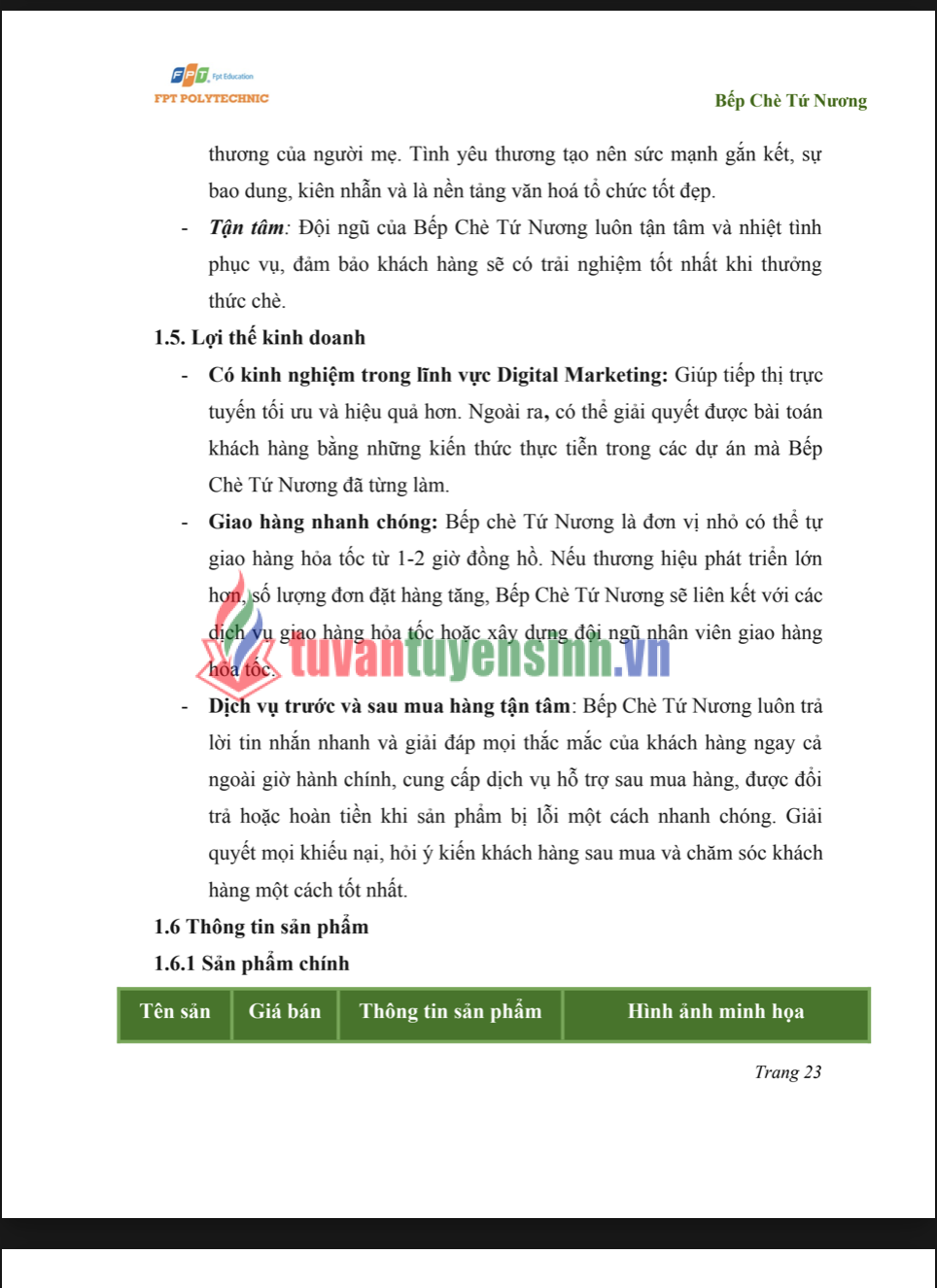 Assignment Digital Marketing - Cao đẳng FPT - HOẠCH ĐỊNH CHIẾN LƯỢC VÀ TRIỂN KHAI DIGITAL MARKETING CHO THƯƠNG HIỆU BẾP CHÈ TỨ NƯƠNG 1