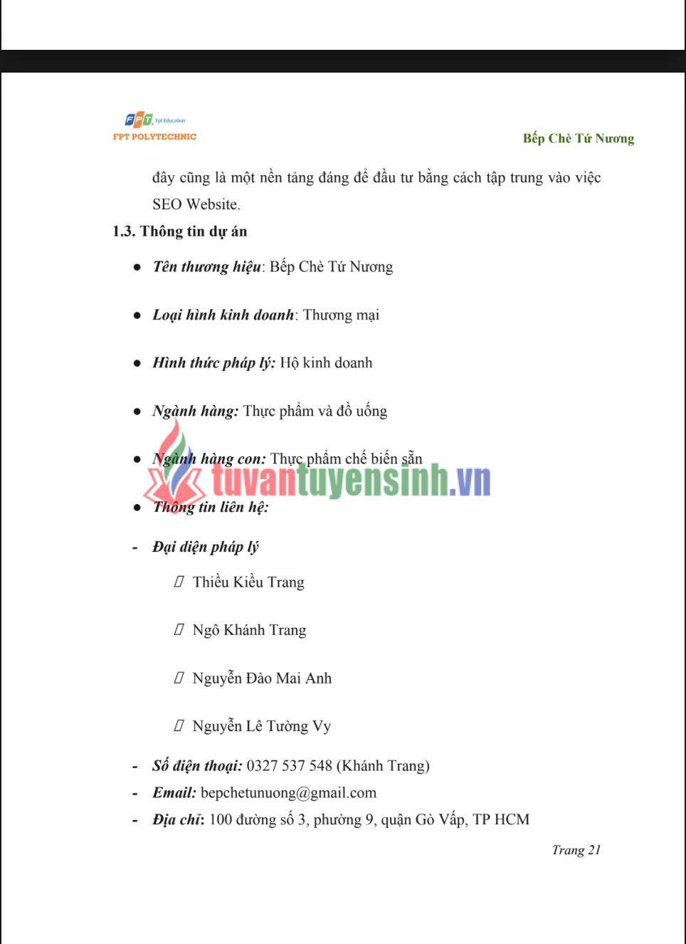 Assignment Digital Marketing - Cao đẳng FPT - HOẠCH ĐỊNH CHIẾN LƯỢC VÀ TRIỂN KHAI DIGITAL MARKETING CHO THƯƠNG HIỆU BẾP CHÈ TỨ NƯƠNG 2