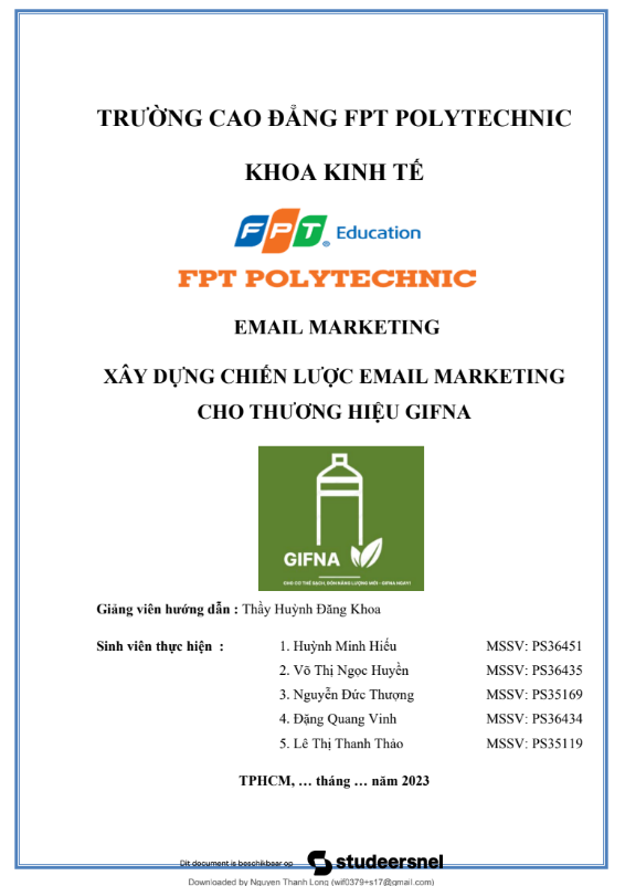 Assignment Digital Marketing - Xây dựng chiến lược Email Marketing cho thương hiệu GIFNA - Cao đẳng FPT