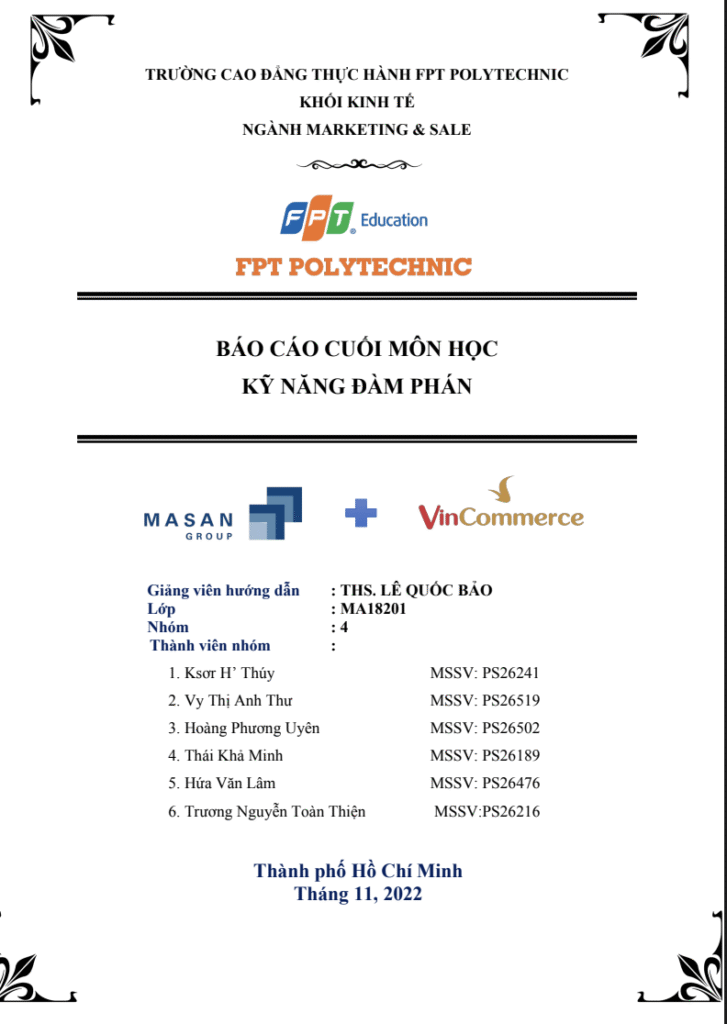 BÁO CÁO CUỐI MÔN - KỸ NĂNG ĐÀM PHÁN - TRANG 1NGÀNH MARKETING SALE
