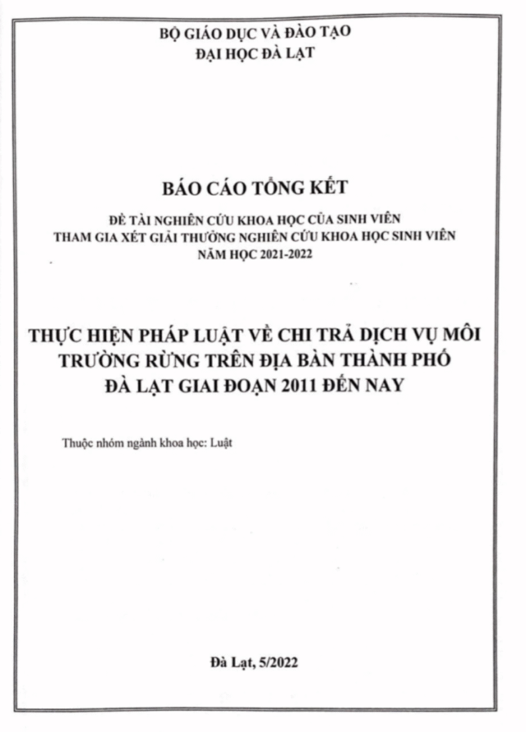 Báo cáo nghiên cứu khoa học sinh viên – Thực hiện pháp luật về chi trả dịch vụ môi trường rừng tại Đà Lạt (2011–2022) Trang 1