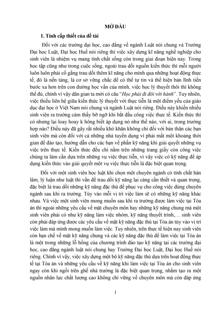 Báo cáo tổng kết đề tài nghiên cứu khoa học sinh viên – Xây dựng kỹ năng nghề nghiệp cho sinh viên Luật qua thực tiễn Tòa án Trang3