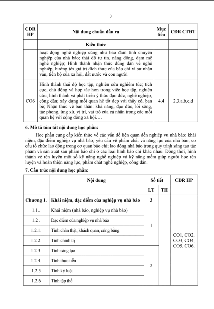 ĐỀ CƯƠNG CHI TIẾT HỌC PHẦN NGHIỆP VỤ NHÀ BÁO (JOURNALIST PROFESSION) – ĐẠI HỌC CẦN THƠ Trang 3