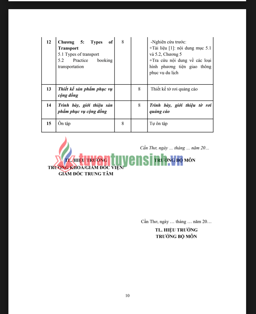 ĐỀ CƯƠNG CHI TIẾT HỌC PHẦN TIẾNG ANH DU LỊCH 1 (ENGLISH FOR TOURISM 1) – ĐẠI HỌC CẦN THƠ 20 ĐỀ CƯƠNG CHI TIẾT HỌC PHẦN TIẾNG ANH DU LỊCH 1 (ENGLISH FOR TOURISM 1) – ĐẠI HỌC CẦN THƠ 4