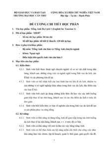 ĐỀ CƯƠNG CHI TIẾT HỌC PHẦN TIẾNG ANH DU LỊCH 1 (ENGLISH FOR TOURISM 1) – ĐẠI HỌC CẦN THƠ trang 1