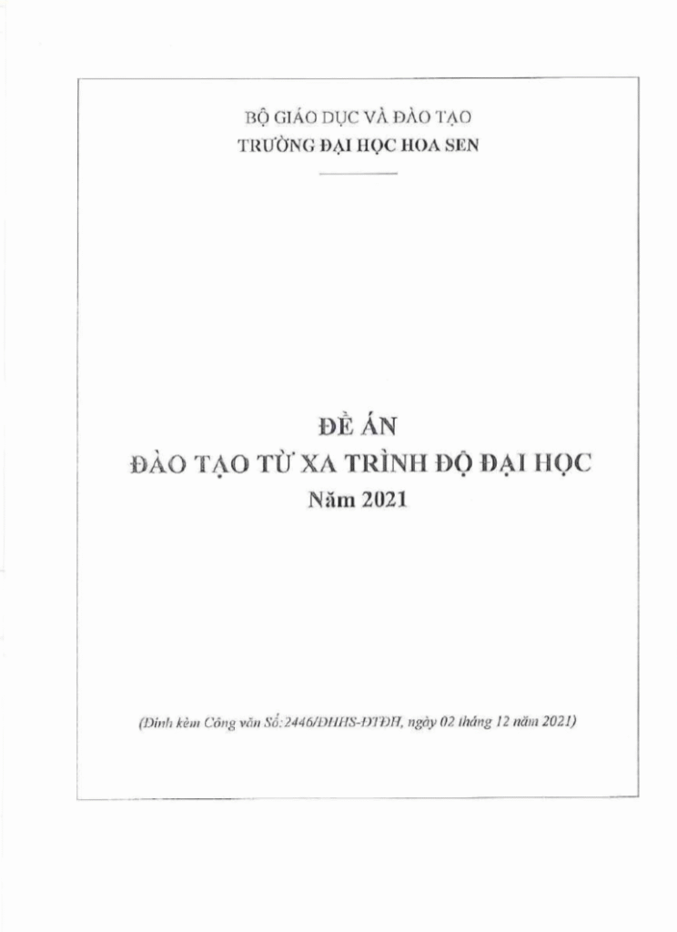 Đề án đào tạo từ xa trình độ đại học – Trường Đại học Hoa Sen (2021) Trang 1