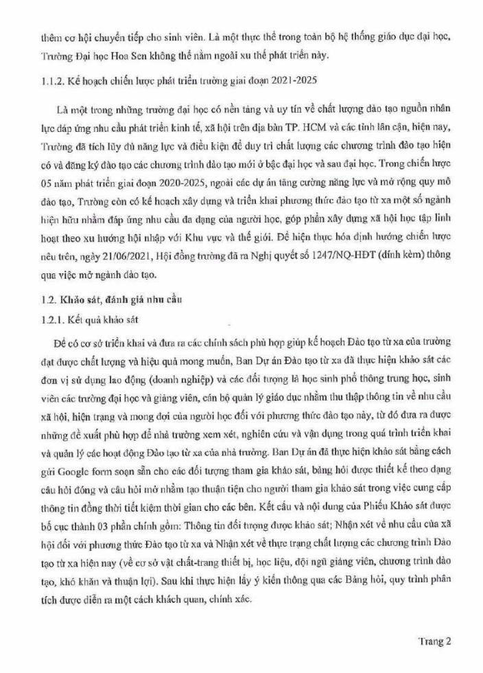 Đề án đào tạo từ xa trình độ đại học – Trường Đại học Hoa Sen (2021) Trang 3