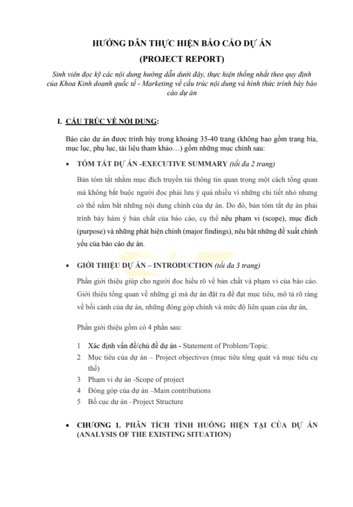 Hướng dẫn thực hiện báo cáo dự án (Project Report) – Khoa Kinh doanh Quốc tế Marketing, UEH trang 2