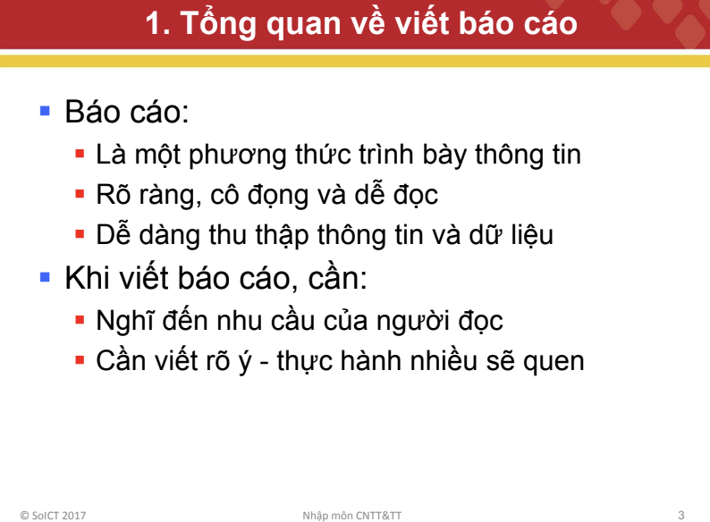 Bài giảng: Kỹ năng viết báo cáo và thuyết trình – Đại học Bách Khoa Hà Nội 7 Kỹ năng viết báo cáo và thuyết trình Đại học Bách Khoa Hà Nội trang 3