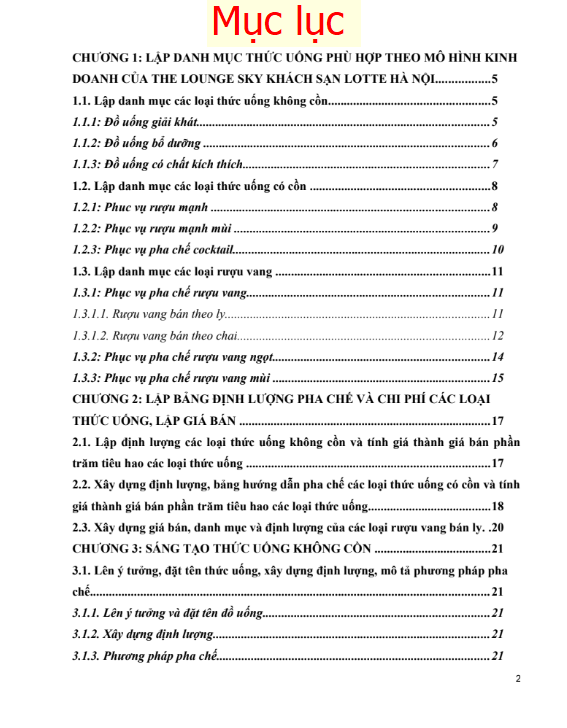 Mục lục 1 Assignment Nghiệp vụ Nhà hàng Nâng cao - Tìm hiểu về Nghiệp vụ Pha chế tại Khách sạn Lotte Hà Nội - Cao đẳng FPT