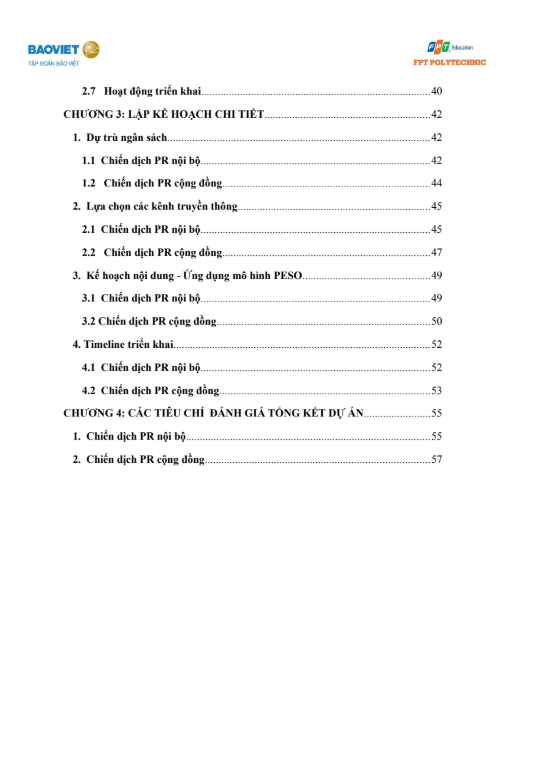 Mục lục (2) ASSIGNMENT PR NỘI BỘ VÀ PR CỘNG ĐỒNG - CĐ FPT - BAOVIET Life BẢO VIỆT NHÂN THỌ