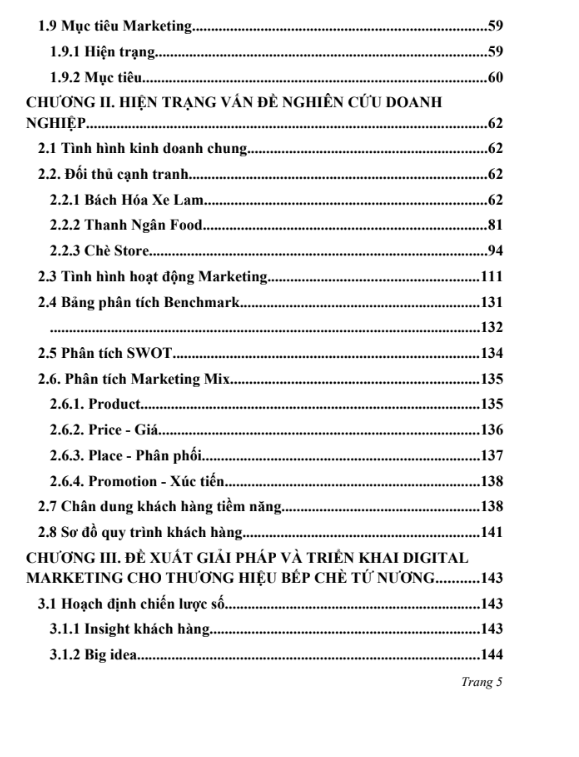 Mục lục (2) Assignment Digital Marketing - Cao đẳng FPT - HOẠCH ĐỊNH CHIẾN LƯỢC VÀ TRIỂN KHAI DIGITAL MARKETING CHO THƯƠNG HIỆU BẾP CHÈ TỨ NƯƠNG