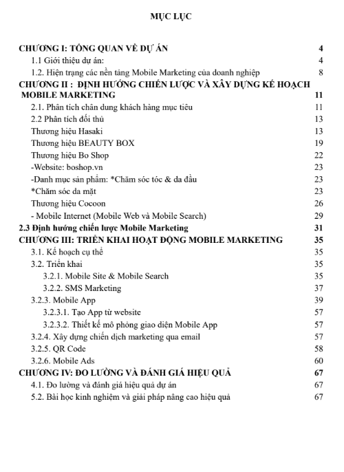 Mục lục ASM MOBILE MARKETING - CDD FPT - XÂY DỰNG TRIỂN KHAI MOBILE MARKETING CHO THƯƠNG HIỆU MỸ PHẨM SUNFLOWER