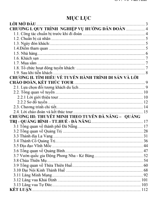 Mục lục ASM Nghiệp vụ hướng dẫn 1 - CĐ FPT - THUYẾT MINH THEO TUYẾN ĐÀ NẴNG - QUẢNG BÌNH - QUẢNG TRỊ - THỪA THIÊN HUẾ - ĐÀ NẴNG