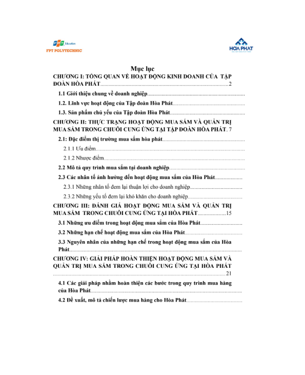 ASM Nghiệp vụ mua sắm - Tập đoàn Hòa Phát - CĐ FPT 7 Mục lục ASM Nghiệp vụ mua sắm - Tập đoàn Hòa Phát - CĐ FPT
