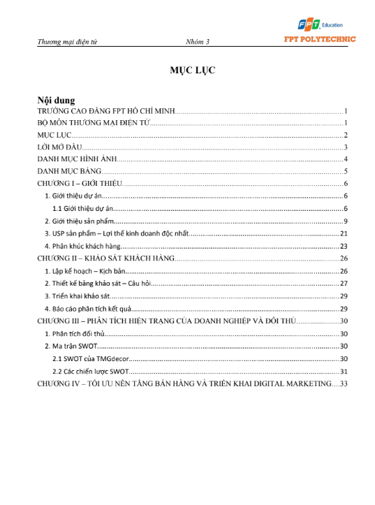 Mục lục ASM THƯƠNG MẠI ĐIỆN TỬ - CĐ FPT - XÂY DỰNG KẾ HOẠCH VÀ TRIỂN KHAI MARKETING ONLINE CHO THƯƠNG HIỆU TMG DECOR