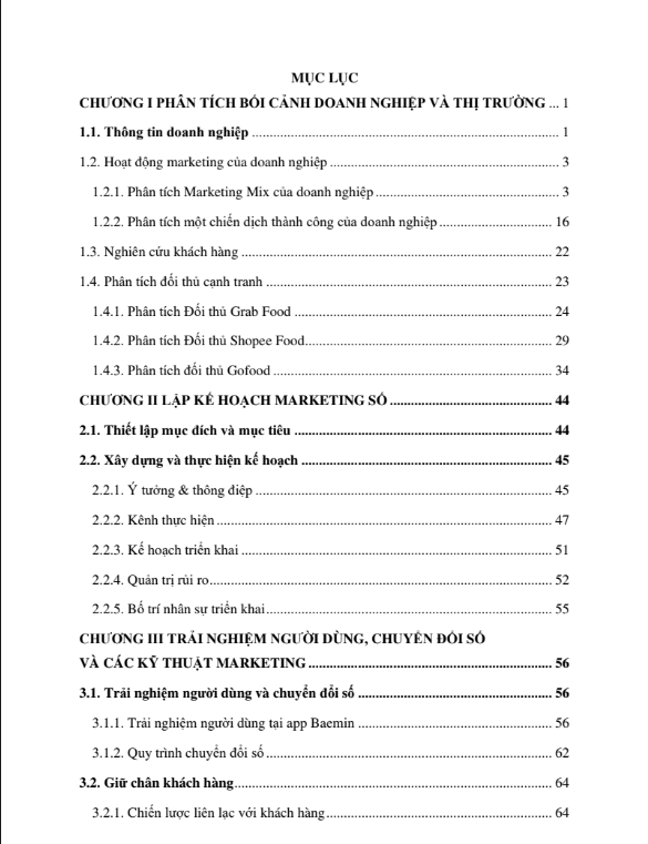 Mục lục ASSIGNMENT Hoạch định chiến lược số cho Beamin - Cao đẳng FPT